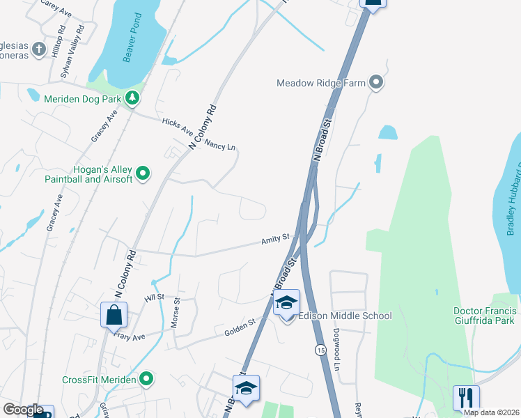 map of restaurants, bars, coffee shops, grocery stores, and more near 163 Catherine Drive in Meriden