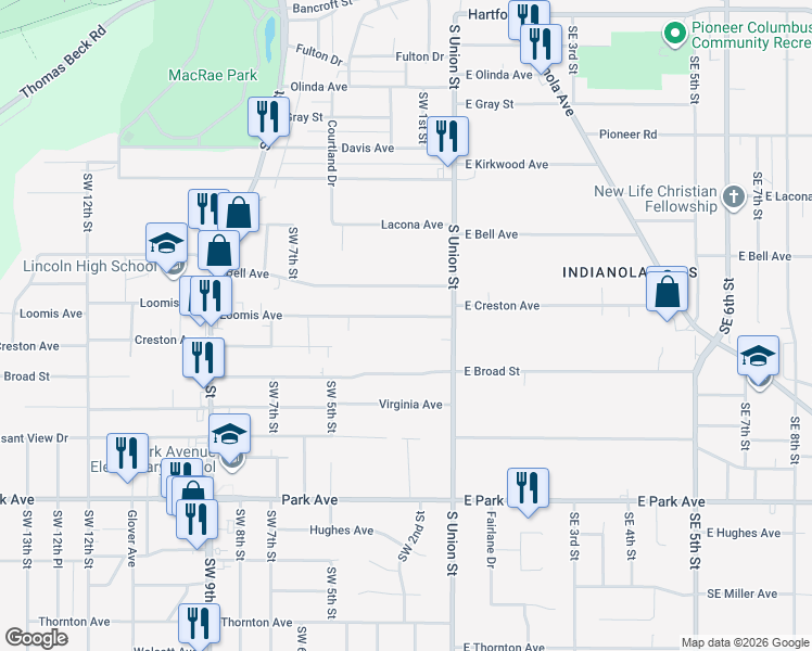 map of restaurants, bars, coffee shops, grocery stores, and more near 216 Loomis Avenue in Des Moines