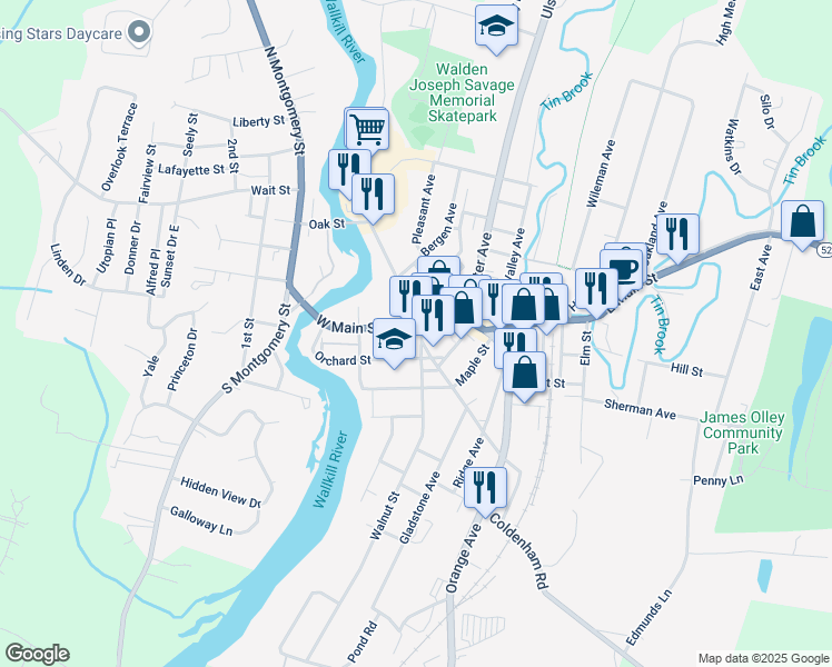 map of restaurants, bars, coffee shops, grocery stores, and more near 11 Walnut Street in Walden