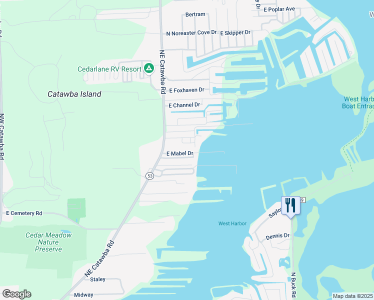 map of restaurants, bars, coffee shops, grocery stores, and more near 5535 E Mabel Dr in Port Clinton