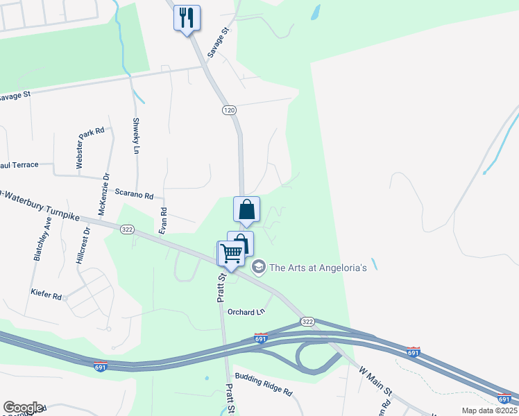 map of restaurants, bars, coffee shops, grocery stores, and more near 1555 Meriden Avenue in Southington