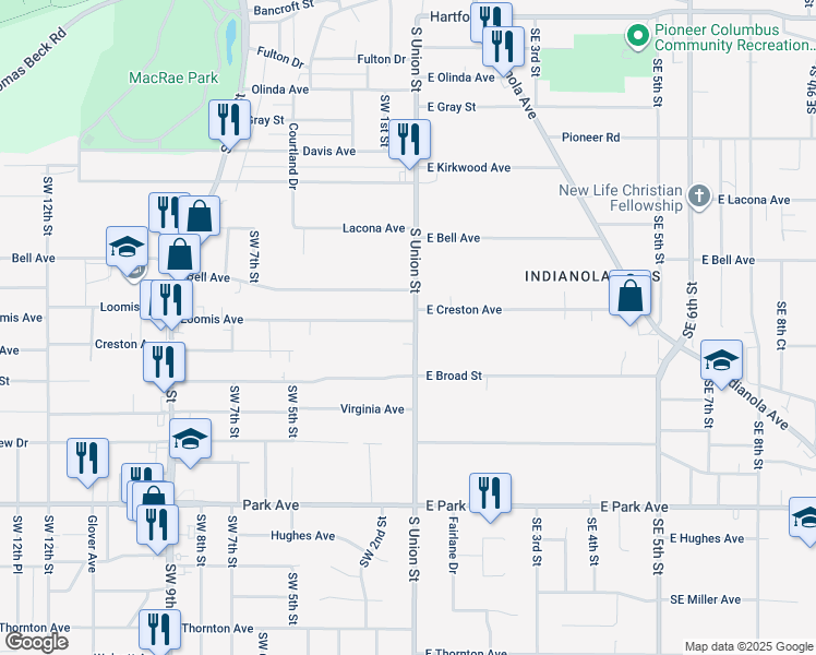 map of restaurants, bars, coffee shops, grocery stores, and more near 2700 South Union Street in Des Moines