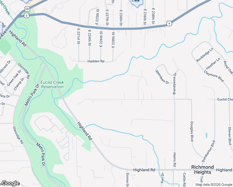 map of restaurants, bars, coffee shops, grocery stores, and more near 22851 Harms Road in Euclid