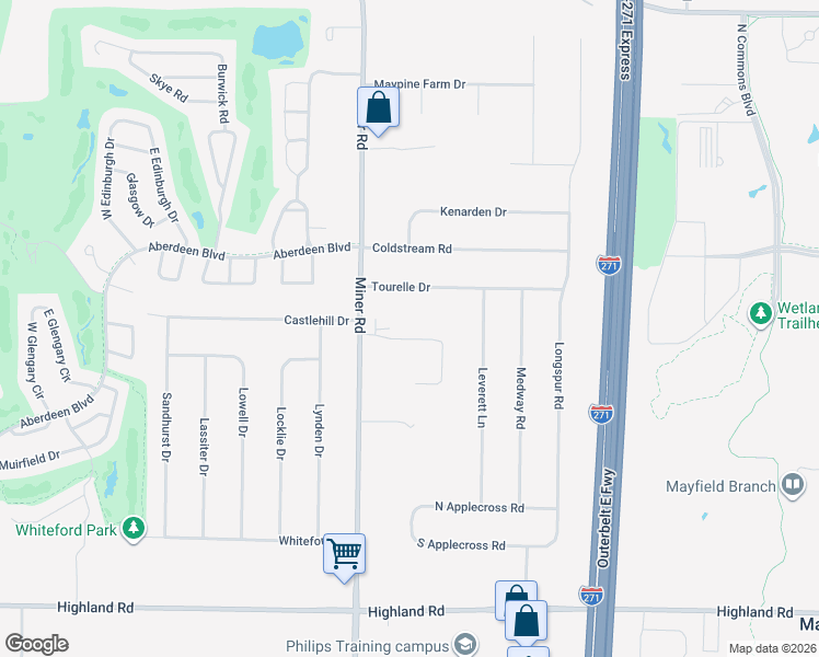 map of restaurants, bars, coffee shops, grocery stores, and more near 6197 Diana Court in Highland Heights