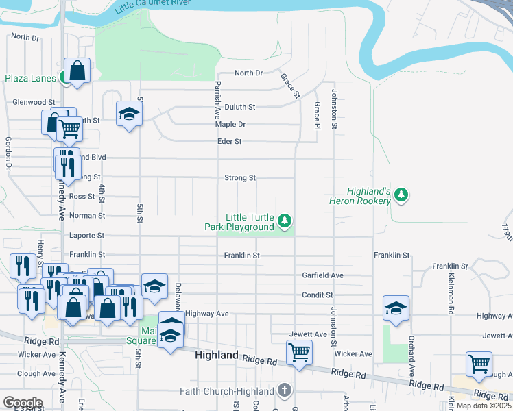 map of restaurants, bars, coffee shops, grocery stores, and more near 8412 Cottage Grove Avenue in Highland