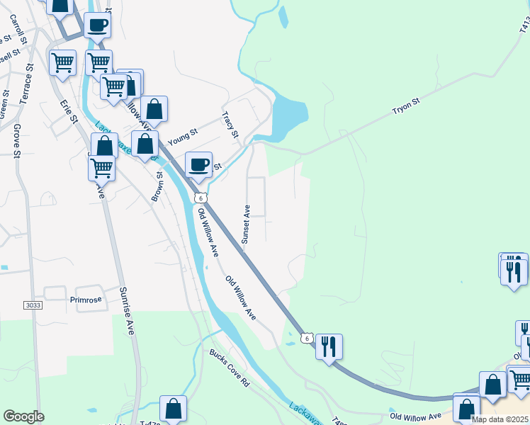 map of restaurants, bars, coffee shops, grocery stores, and more near 26 Elizabeth Avenue in Honesdale
