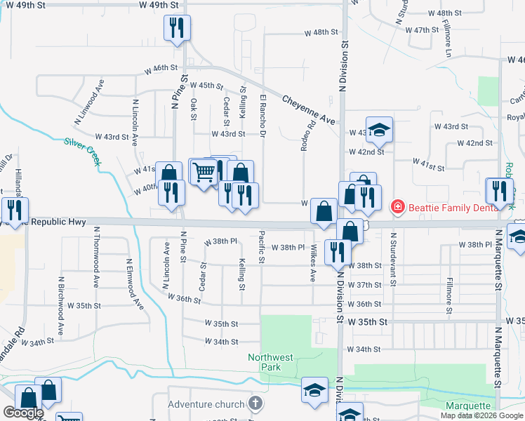 map of restaurants, bars, coffee shops, grocery stores, and more near 2100 West Kimberly Road in Davenport