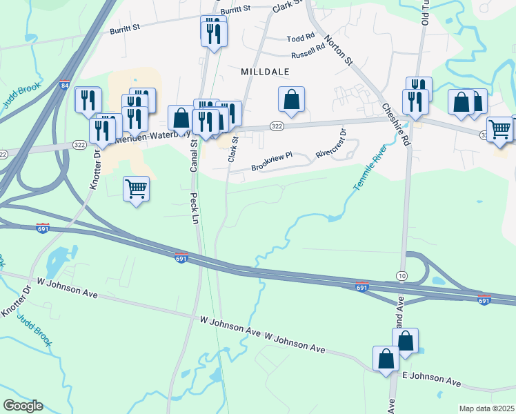 map of restaurants, bars, coffee shops, grocery stores, and more near 352 Clark Street in Southington