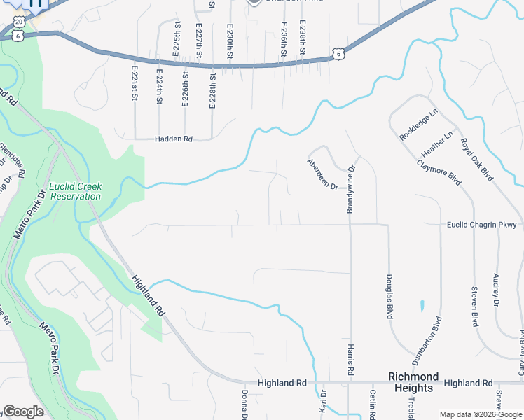 map of restaurants, bars, coffee shops, grocery stores, and more near 23581 Harms Road in Euclid
