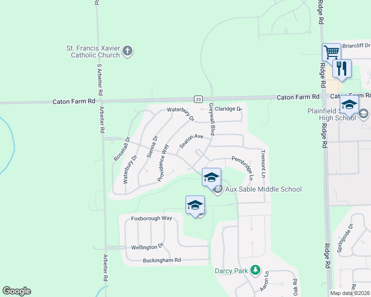 map of restaurants, bars, coffee shops, grocery stores, and more near 8310 Newbridge Lane in Joliet