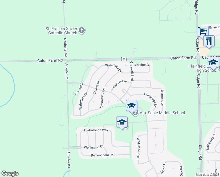 map of restaurants, bars, coffee shops, grocery stores, and more near 2201 Seaton Avenue in Joliet