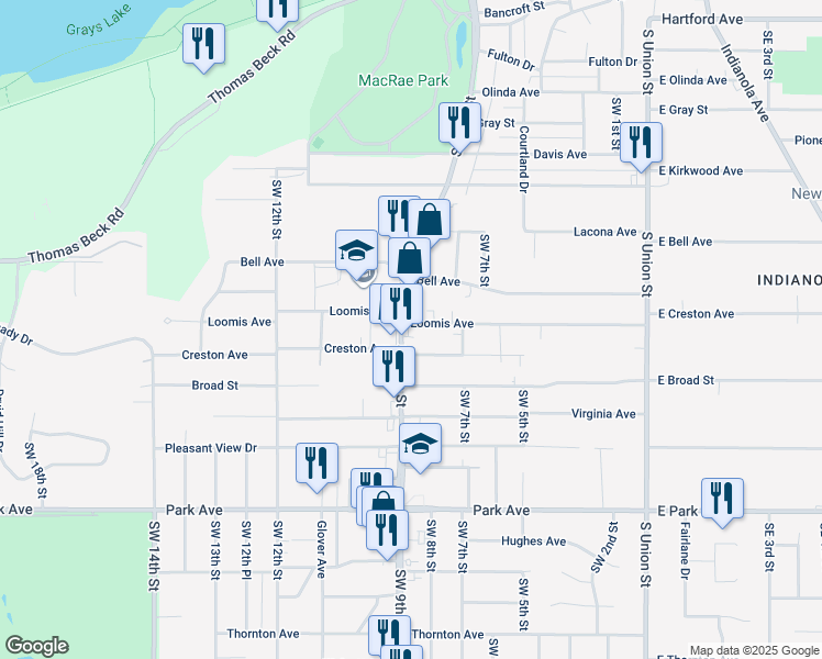 map of restaurants, bars, coffee shops, grocery stores, and more near 2721 Southwest 9th Street in Des Moines