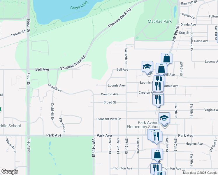 map of restaurants, bars, coffee shops, grocery stores, and more near 1244 Loomis Avenue in Des Moines