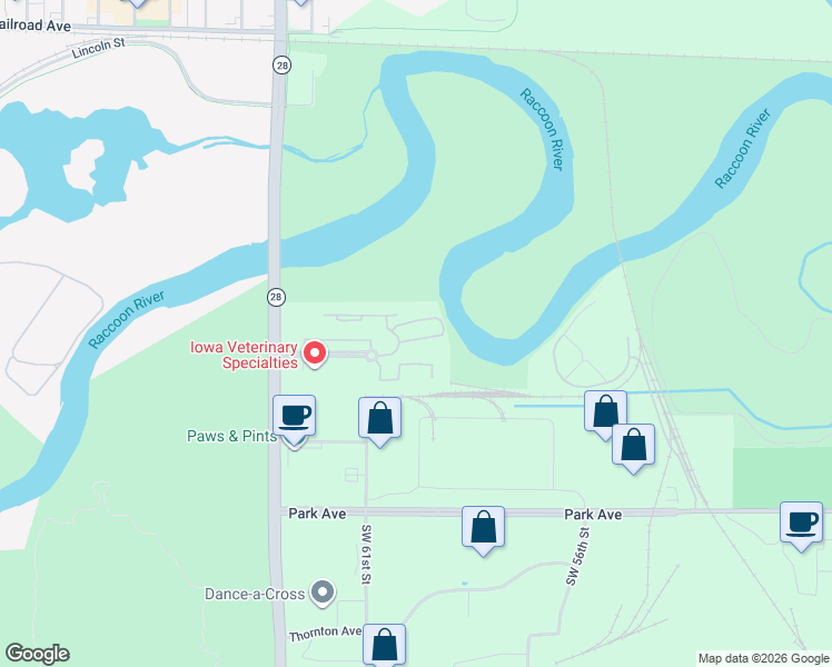 map of restaurants, bars, coffee shops, grocery stores, and more near 6001 Creston Avenue in Des Moines