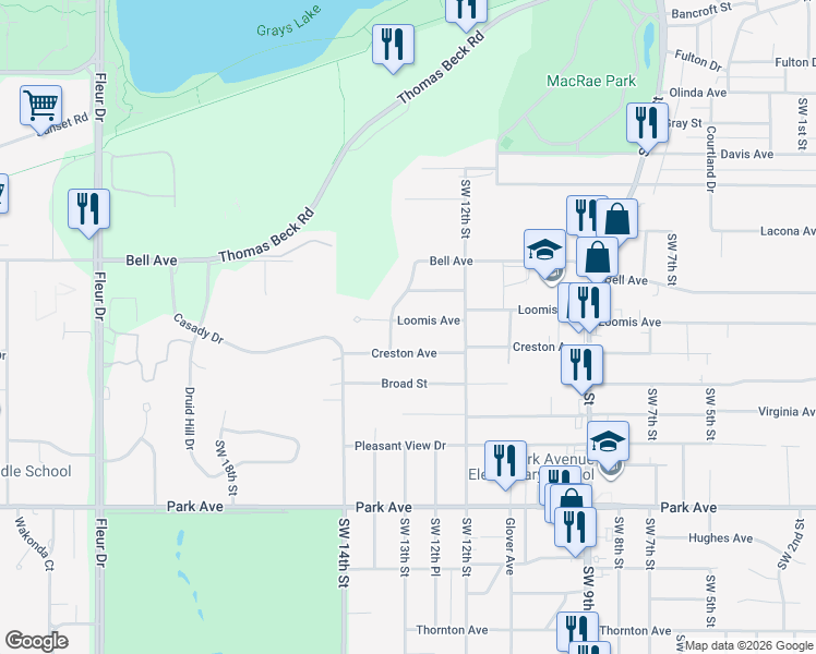 map of restaurants, bars, coffee shops, grocery stores, and more near 1244 Loomis Avenue in Des Moines