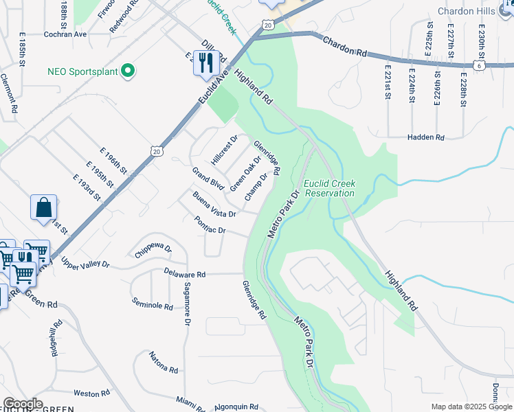 map of restaurants, bars, coffee shops, grocery stores, and more near 1921 Grand Boulevard in Euclid