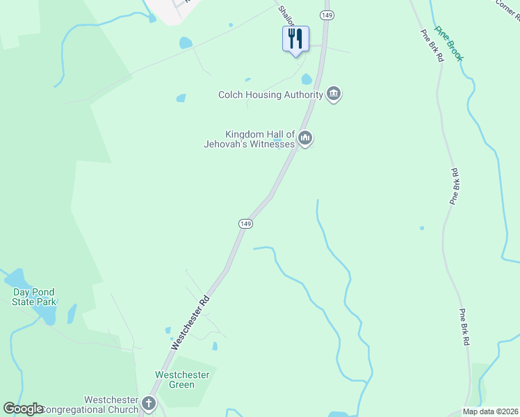 map of restaurants, bars, coffee shops, grocery stores, and more near Westchester Road in Colchester