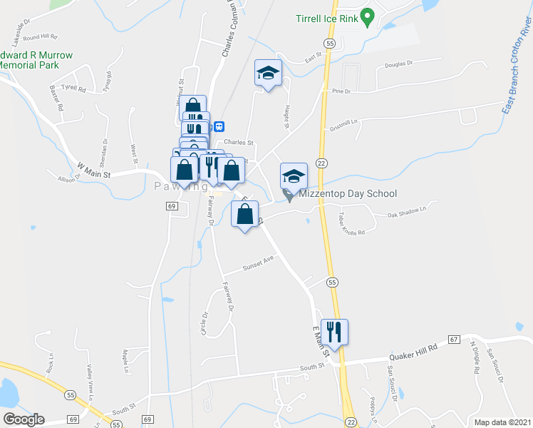 map of restaurants, bars, coffee shops, grocery stores, and more near 5 Spring Street in Pawling