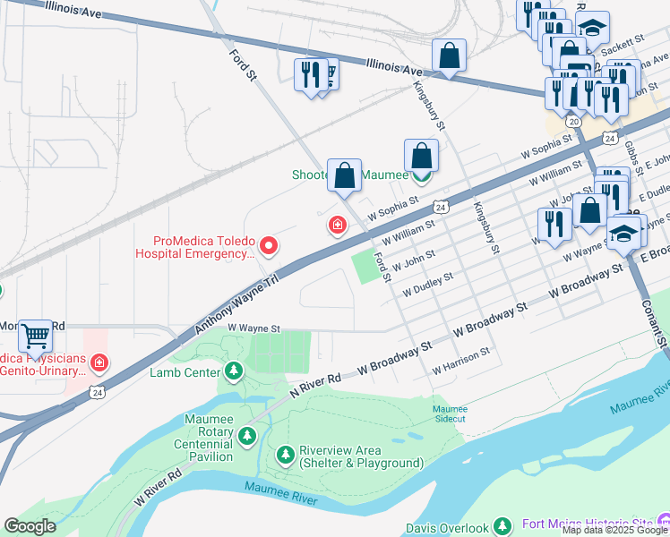 map of restaurants, bars, coffee shops, grocery stores, and more near 991 Joliet Drive in Maumee