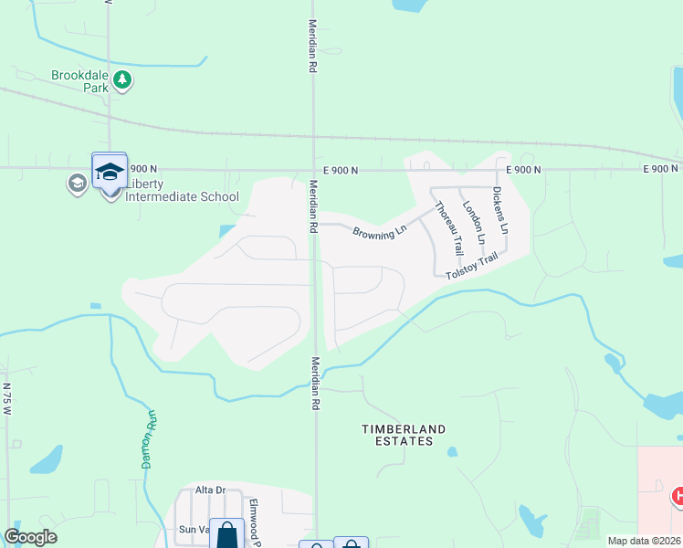 map of restaurants, bars, coffee shops, grocery stores, and more near 881-883 Meridian Road in Valparaiso