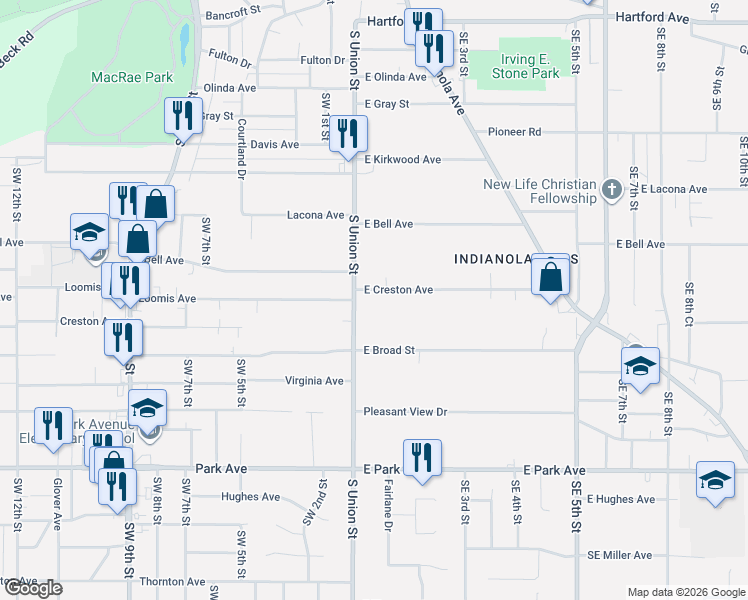 map of restaurants, bars, coffee shops, grocery stores, and more near 31 East Creston Avenue in Des Moines