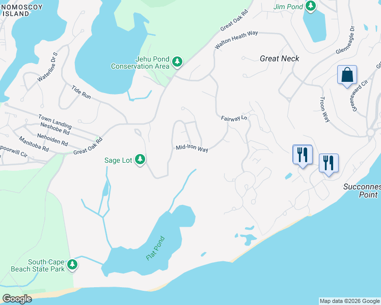 map of restaurants, bars, coffee shops, grocery stores, and more near 68 Mid-Iron Way in Mashpee