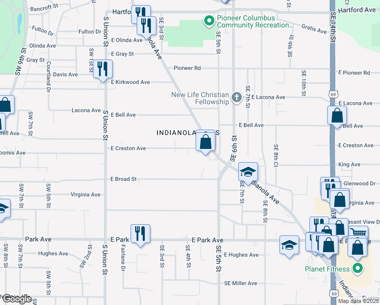 map of restaurants, bars, coffee shops, grocery stores, and more near 353 East Creston Avenue in Des Moines