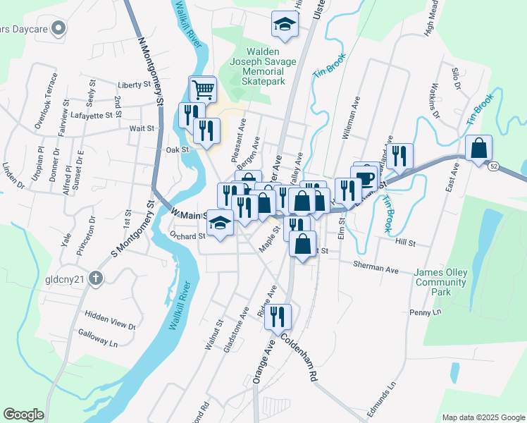 map of restaurants, bars, coffee shops, grocery stores, and more near in Walden