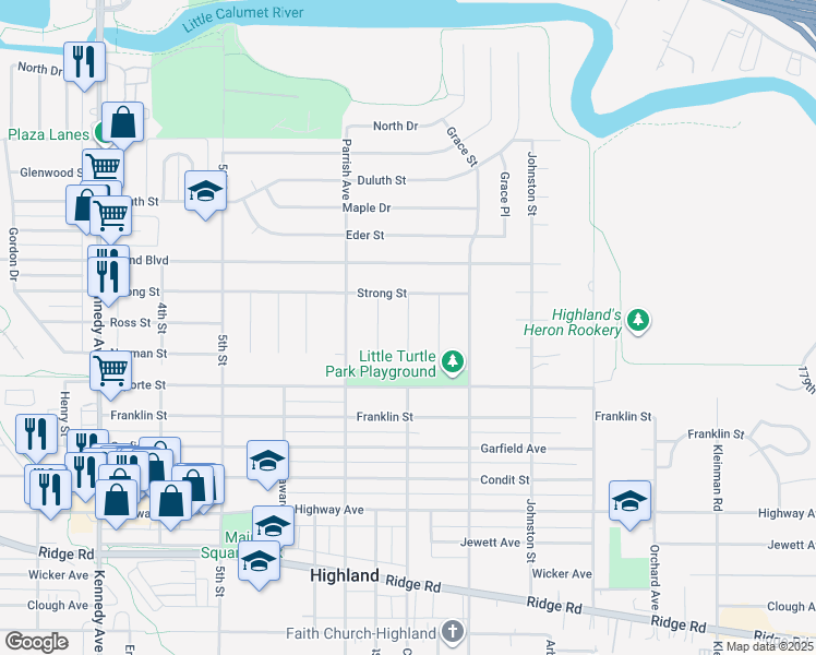 map of restaurants, bars, coffee shops, grocery stores, and more near 8412 Cottage Grove Avenue in Highland