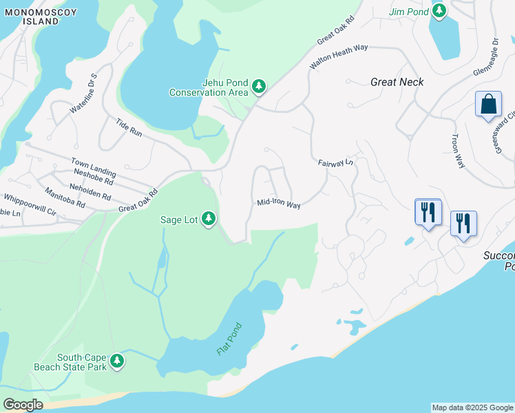 map of restaurants, bars, coffee shops, grocery stores, and more near 100 Mid-Iron Way in Mashpee