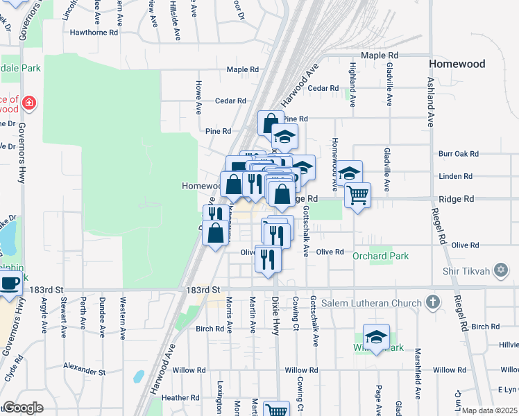 map of restaurants, bars, coffee shops, grocery stores, and more near 2015 Cherry Lane in Homewood
