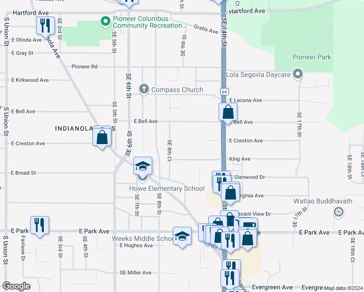 map of restaurants, bars, coffee shops, grocery stores, and more near 912 King Avenue in Des Moines