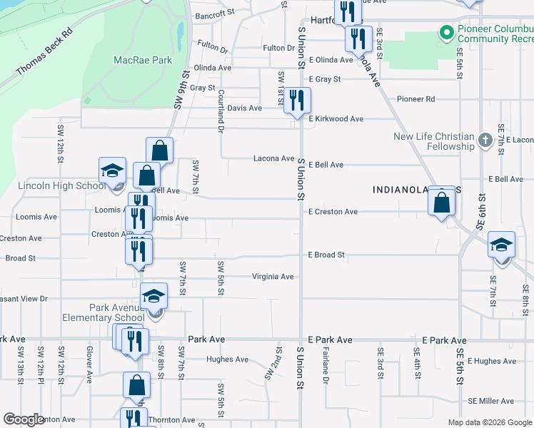 map of restaurants, bars, coffee shops, grocery stores, and more near 216 Loomis Avenue in Des Moines