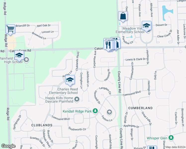 map of restaurants, bars, coffee shops, grocery stores, and more near 2213 Carpenter Avenue in Plainfield