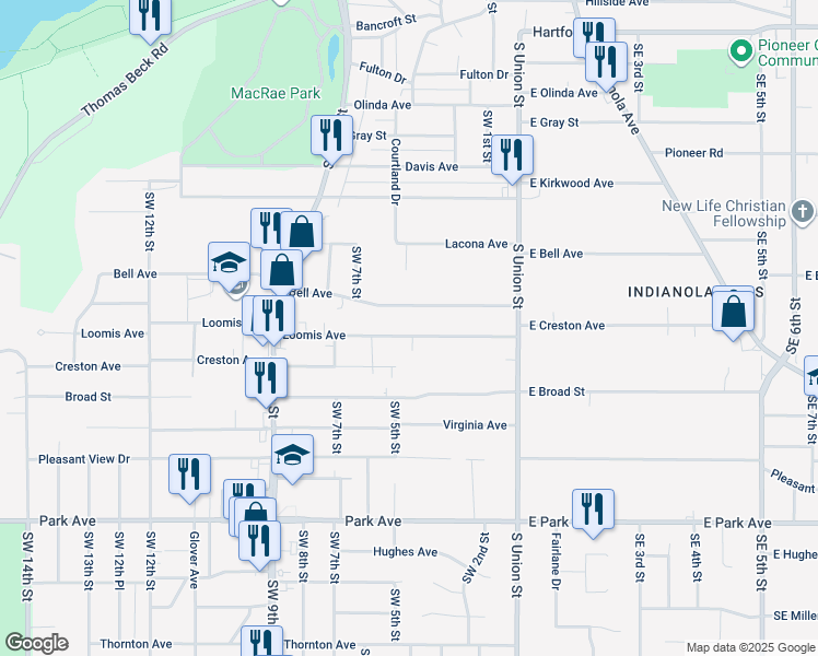 map of restaurants, bars, coffee shops, grocery stores, and more near 415 Loomis Avenue in Des Moines