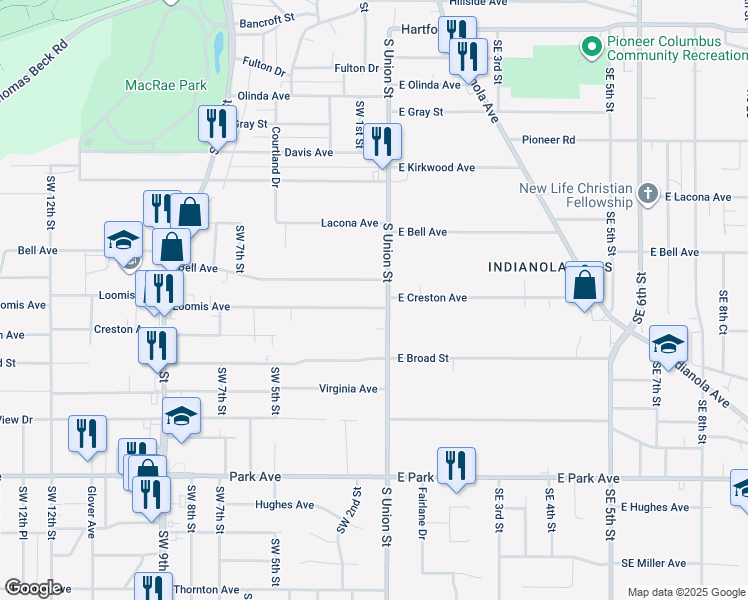 map of restaurants, bars, coffee shops, grocery stores, and more near 2700 South Union Street in Des Moines