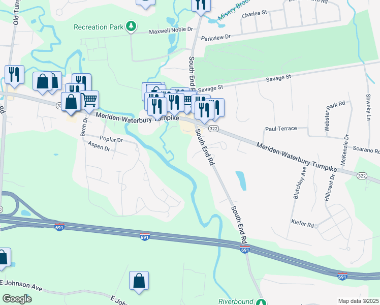 map of restaurants, bars, coffee shops, grocery stores, and more near 30 Curtiss Farm Court in Southington