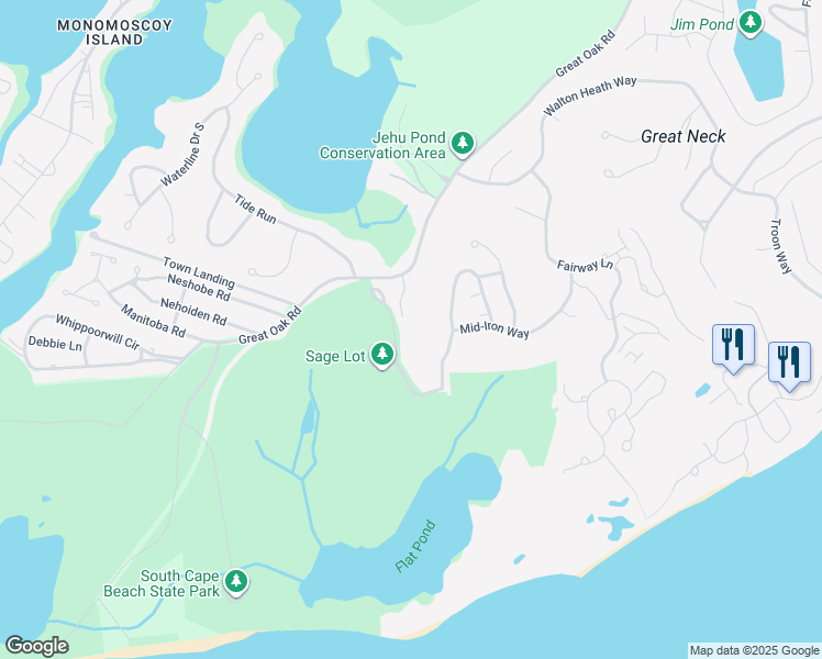 map of restaurants, bars, coffee shops, grocery stores, and more near 100 Mid-Iron Way in Mashpee
