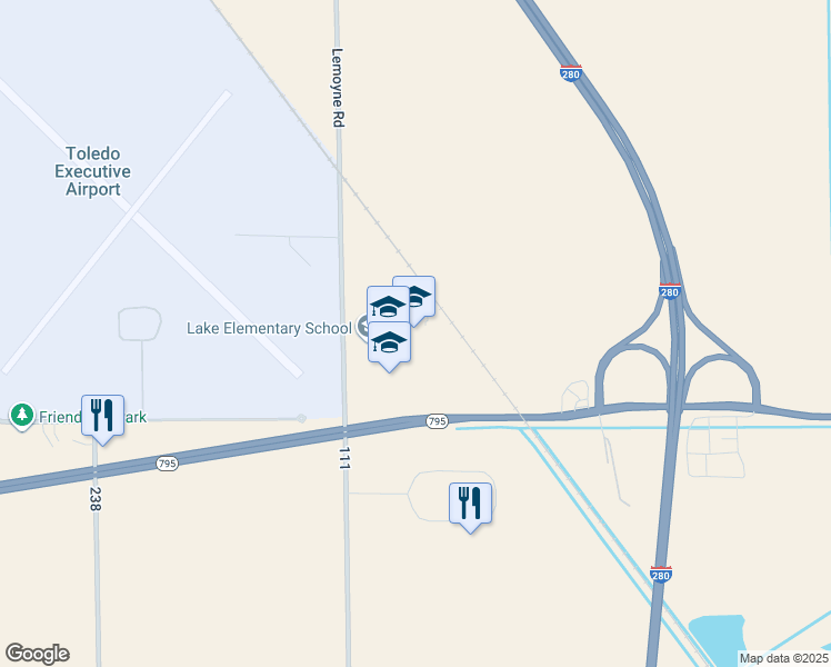 map of restaurants, bars, coffee shops, grocery stores, and more near 28150 Lemoyne Road in Millbury