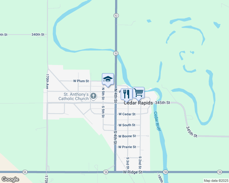 map of restaurants, bars, coffee shops, grocery stores, and more near 408 West Dayton Street in Cedar Rapids