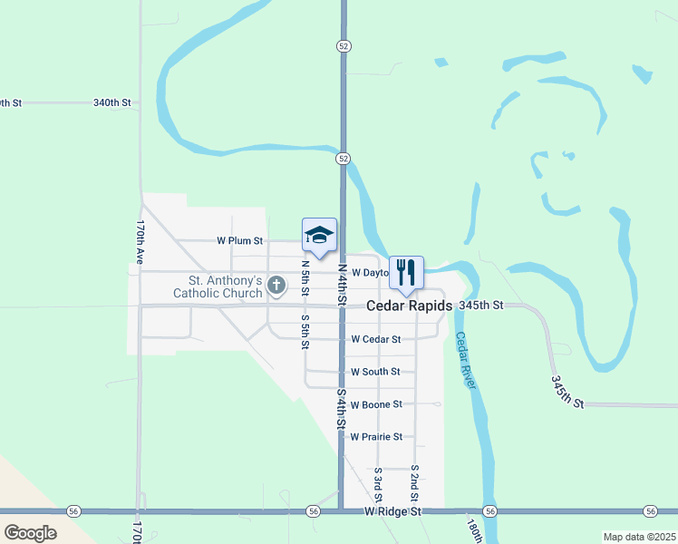 map of restaurants, bars, coffee shops, grocery stores, and more near 408 West Dayton Street in Cedar Rapids
