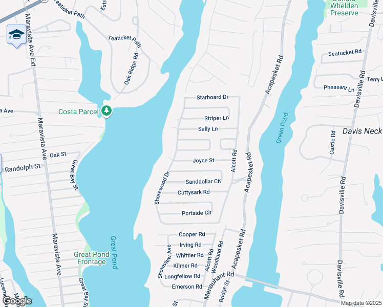 map of restaurants, bars, coffee shops, grocery stores, and more near 17 Joyce Street in Falmouth