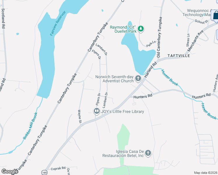 map of restaurants, bars, coffee shops, grocery stores, and more near 47 Lambert Drive in Norwich