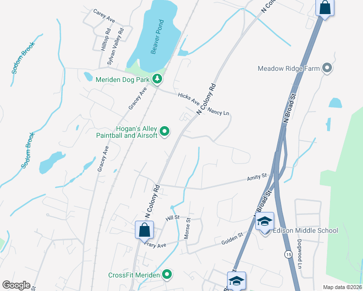 map of restaurants, bars, coffee shops, grocery stores, and more near 1040 North Colony Road in Meriden