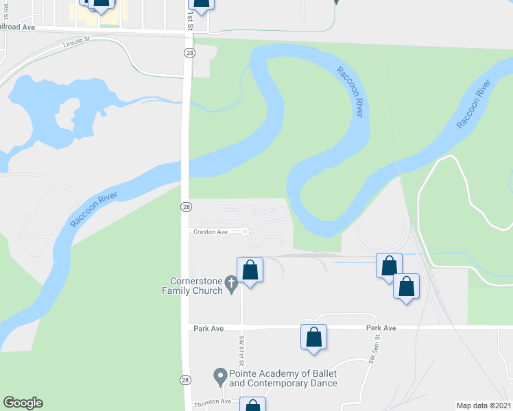 map of restaurants, bars, coffee shops, grocery stores, and more near 6009 Creston Avenue in Des Moines