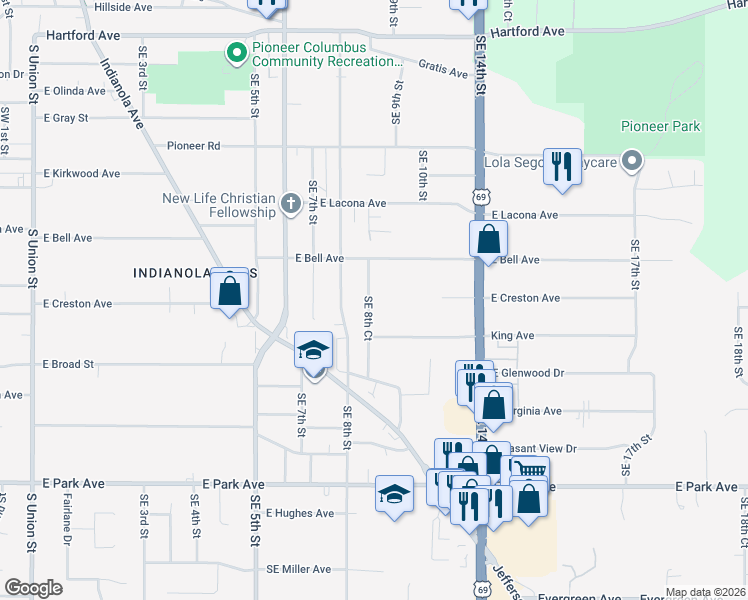 map of restaurants, bars, coffee shops, grocery stores, and more near 2517 Southeast 8th Court in Des Moines