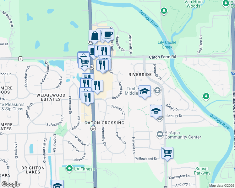 map of restaurants, bars, coffee shops, grocery stores, and more near 2218 Aldrich Drive in Plainfield