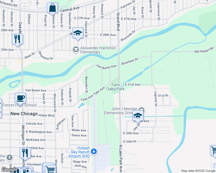 map of restaurants, bars, coffee shops, grocery stores, and more near 3055 Howard Street in New Chicago