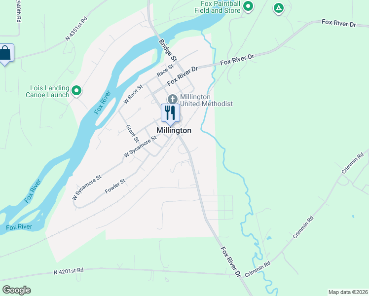 map of restaurants, bars, coffee shops, grocery stores, and more near in Millington