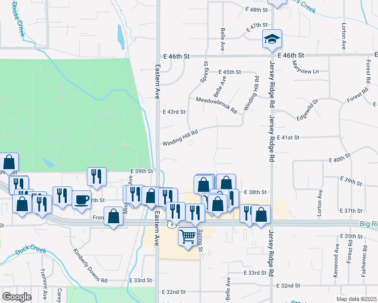 map of restaurants, bars, coffee shops, grocery stores, and more near 1805 Winding Hill Road in Davenport